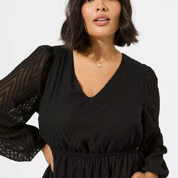 NEW Torrid Mini Textured Babydoll Black Dress Sz 1 - Picture 2 of 16